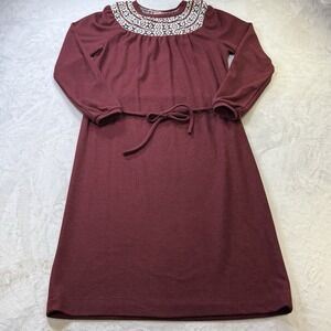 Vintage New Raves Knit Dress Size 11P Burgundy Nordic Sweater Dress 60s 70s